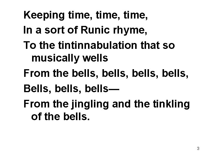Keeping time, In a sort of Runic rhyme, To the tintinnabulation that so musically