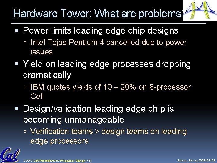 Hardware Tower: What are problems? Power limits leading edge chip designs Intel Tejas Pentium