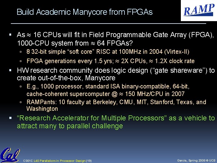 Build Academic Manycore from FPGAs 16 CPUs will fit in Field Programmable Gate Array