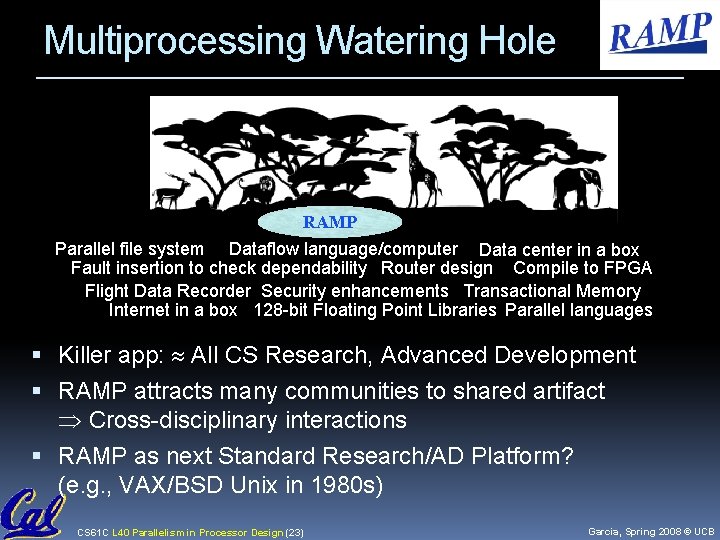 Multiprocessing Watering Hole RAMP Parallel file system Dataflow language/computer Data center in a box