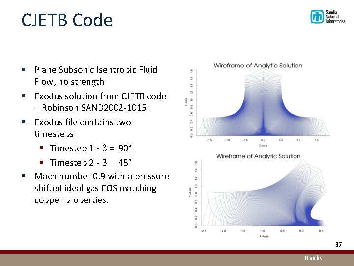 CJETB Code § Plane Subsonic Isentropic Fluid Flow, no strength § Exodus solution from