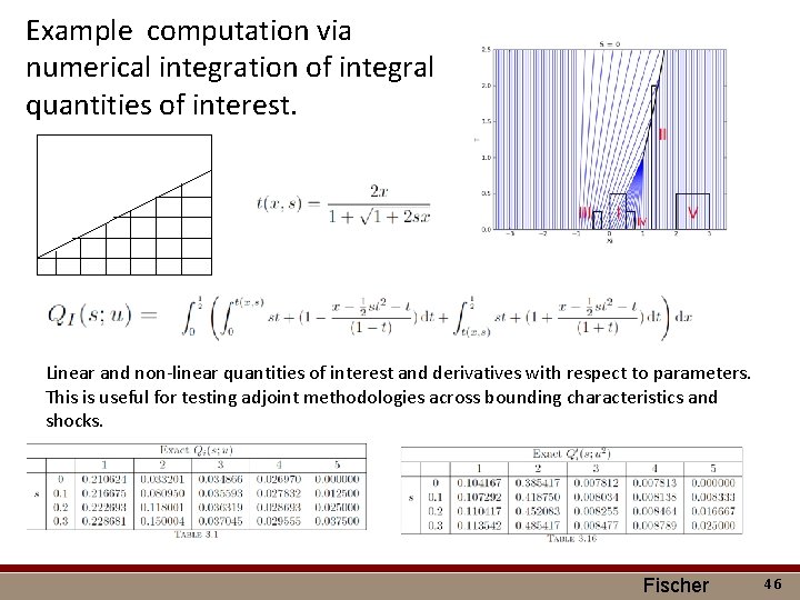 Example computation via numerical integration of integral quantities of interest. Linear and non-linear quantities