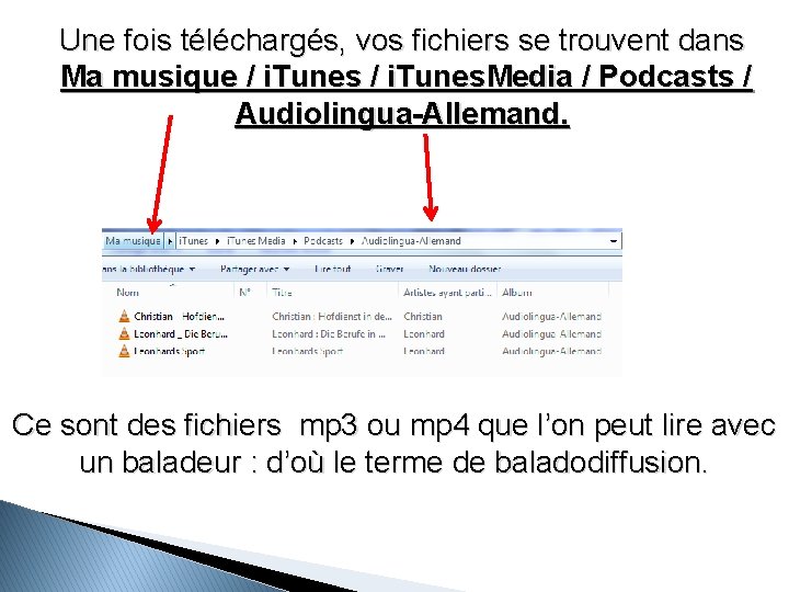 Une fois téléchargés, vos fichiers se trouvent dans Ma musique / i. Tunes. Media