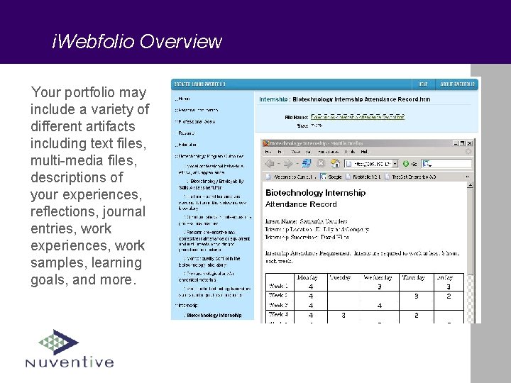 i. Webfolio Overview Your portfolio may include a variety of different artifacts including text