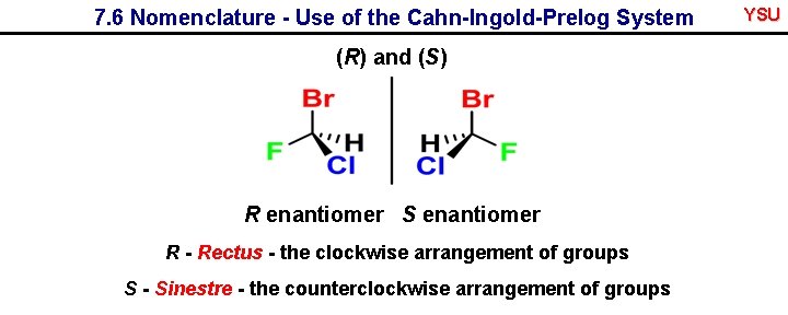 7. 6 Nomenclature - Use of the Cahn-Ingold-Prelog System (R) and (S) R enantiomer