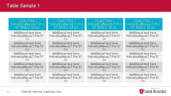 Table Sample 1 11 Chart Title – Helvetica. Neue. LT Pro 67 Md. Cn