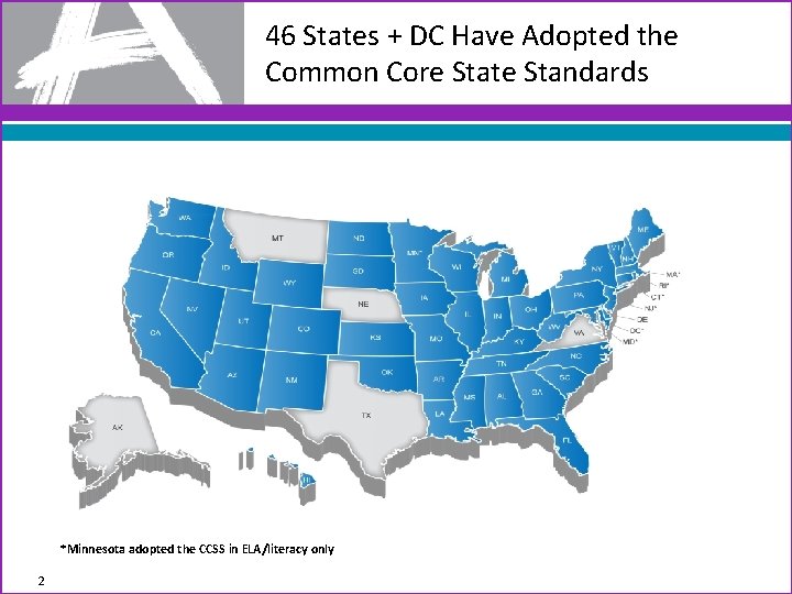 46 States + DC Have Adopted the Common Core State Standards *Minnesota adopted the