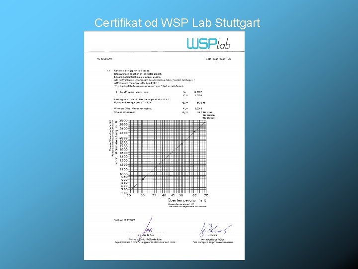 Certifikat od WSP Lab Stuttgart 