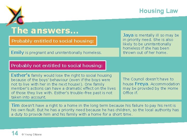 Housing Law The answers… Probably entitled to social housing: Emily is pregnant and unintentionally