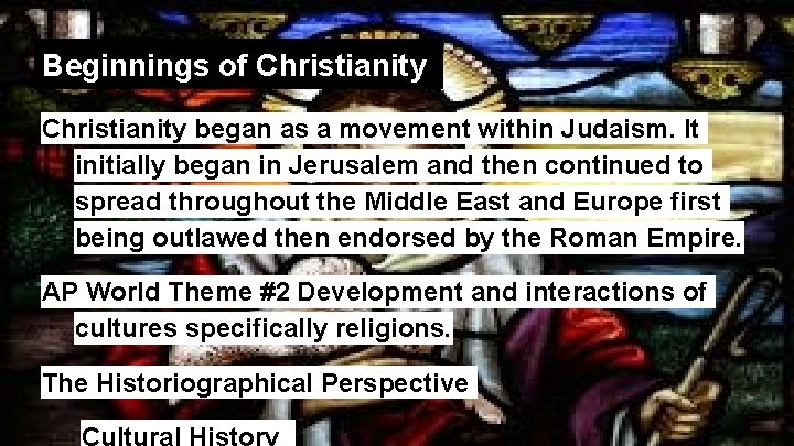 Beginnings of Christianity began as a movement within Judaism. It initially began in Jerusalem Beginnings of Christianity began as a movement within Judaism. It initially began in Jerusalem