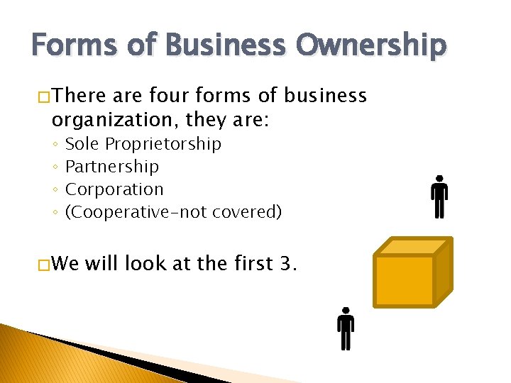 Forms of Business Ownership � There are four forms of business organization, they are: