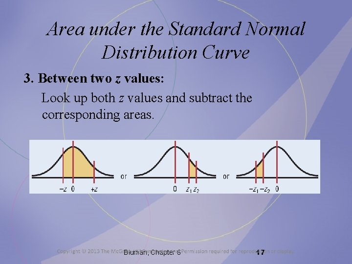 Area under the Standard Normal Distribution Curve 3. Between two z values: Look up