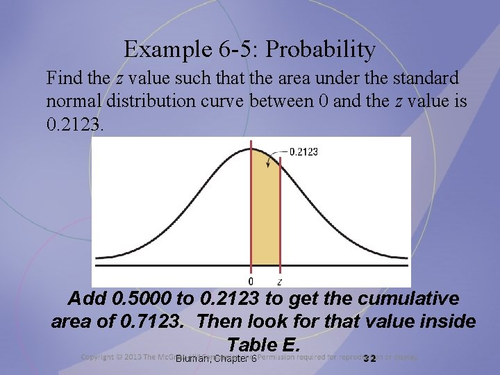 Example 6 -5: Probability Find the z value such that the area under the