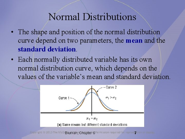 Normal Distributions • The shape and position of the normal distribution curve depend on