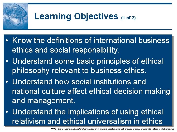 Learning Objectives (1 of 2) • Know the definitions of international business ethics and
