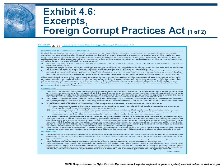 Exhibit 4. 6: Excerpts, Foreign Corrupt Practices Act (1 of 2) © 2013 Cengage
