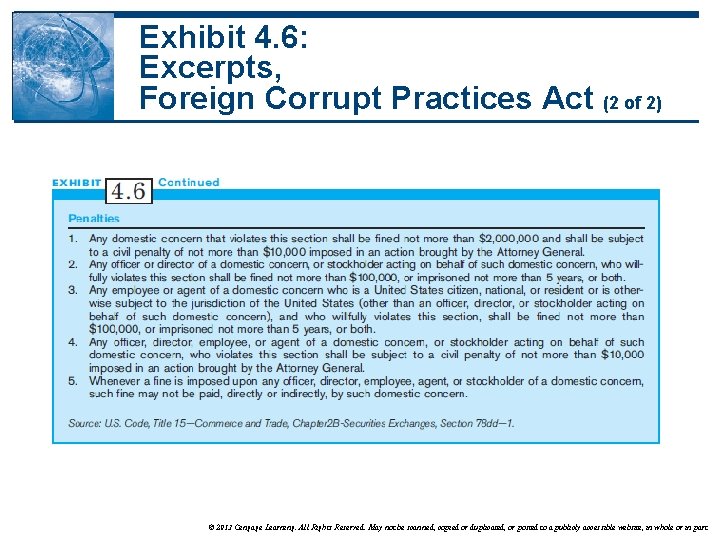 Exhibit 4. 6: Excerpts, Foreign Corrupt Practices Act (2 of 2) © 2013 Cengage
