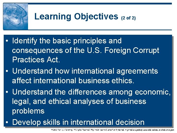 Learning Objectives (2 of 2) • Identify the basic principles and consequences of the