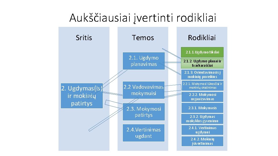 Aukščiausiai įvertinti rodikliai Sritis Temos 2. 1. Ugdymo planavimas Rodikliai 2. 1. 1. Ugdymo