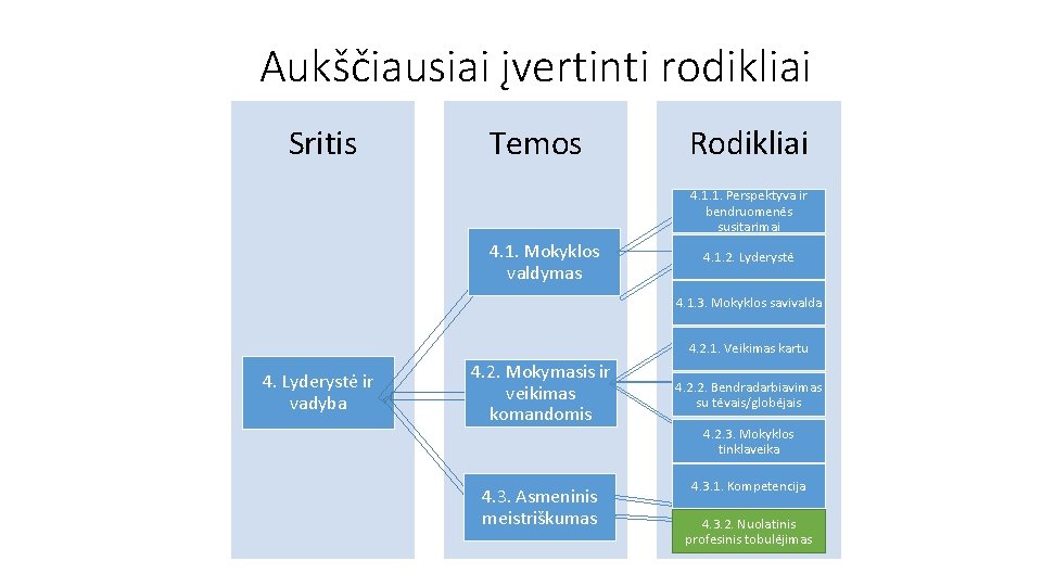 Aukščiausiai įvertinti rodikliai Sritis Temos Rodikliai 4. 1. 1. Perspektyva ir bendruomenės susitarimai 4.