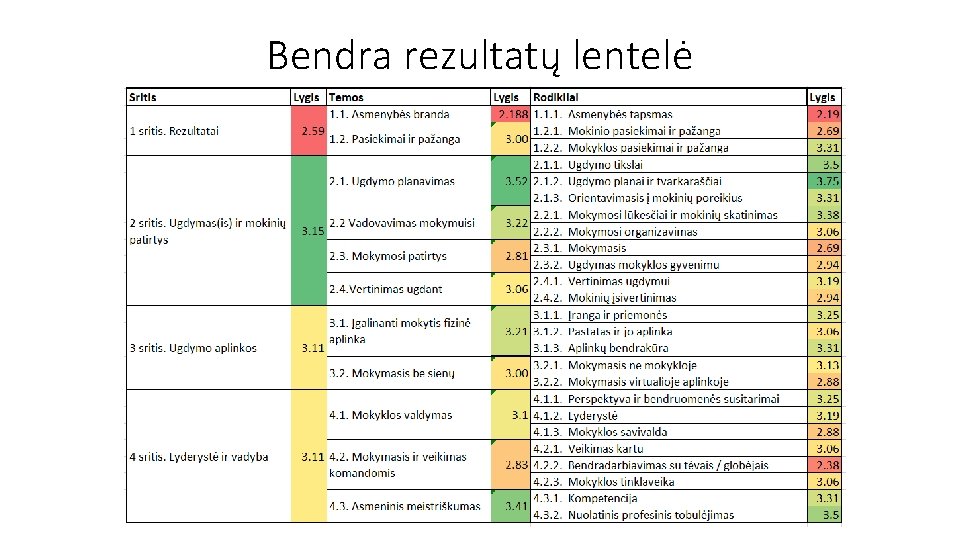 Bendra rezultatų lentelė 