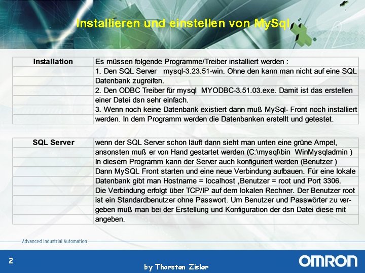 Installieren und einstellen von My. Sql 2 by Thorsten Zisler 