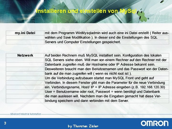 Installieren und einstellen von My. Sql 3 by Thorsten Zisler 