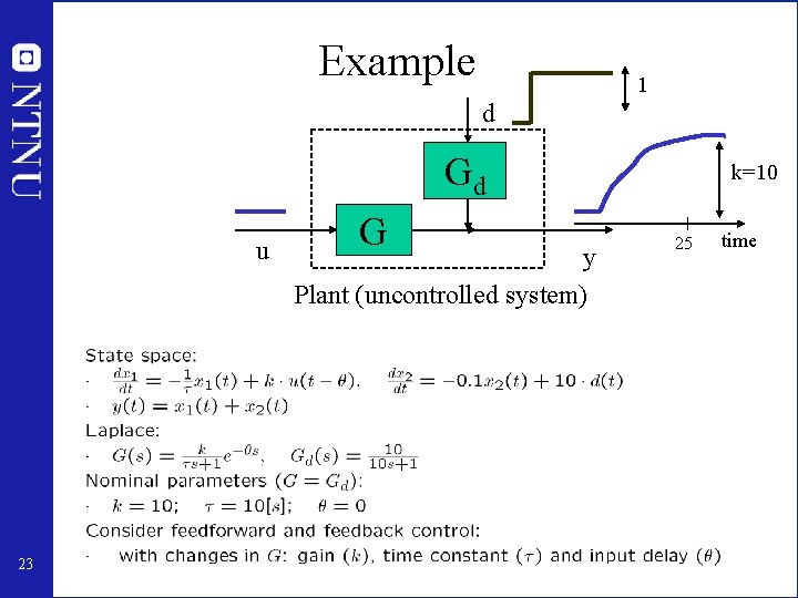 Example 1 d Gd u 23 G y Plant (uncontrolled system) k=10 25 time