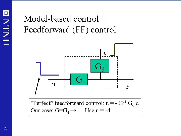 Model-based control = Feedforward (FF) control d Gd u G y ”Perfect” feedforward control: