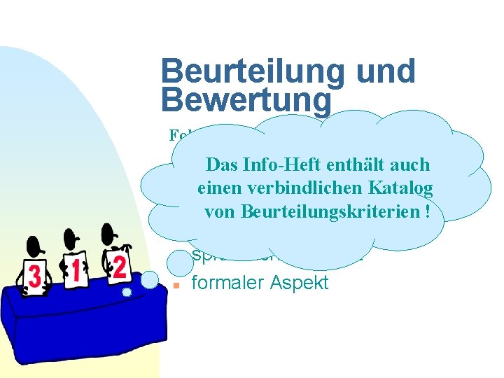 Beurteilung und Bewertung Folgende Kriterien sind einzubeziehen n Das Info-Heft enthält auch inhaltlicher Aspekt