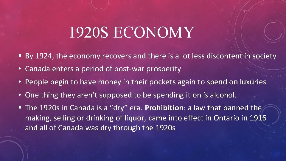 1920 S ECONOMY § By 1924, the economy recovers and there is a lot