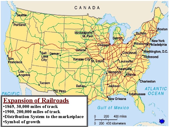 Expansion of Railroads • 1869, 30, 000 miles of track • 1900, 200, 000