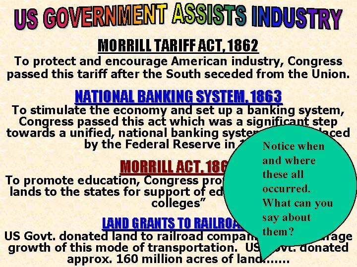 MORRILL TARIFF ACT, 1862 To protect and encourage American industry, Congress passed this tariff