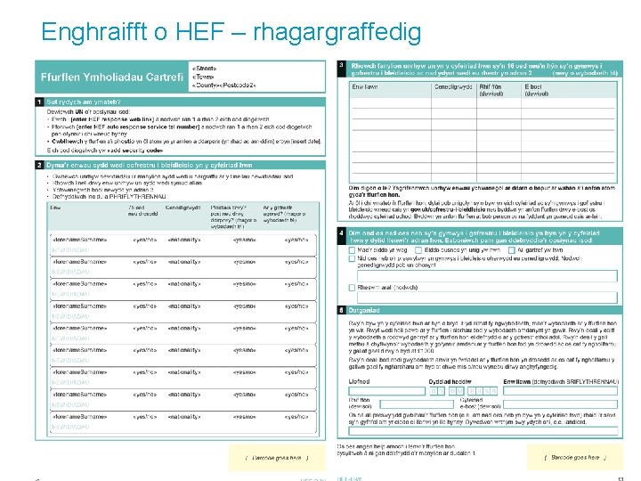 Enghraifft o HEF – rhagargraffedig 13 