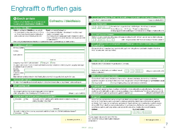 Enghraifft o ffurflen gais 27 