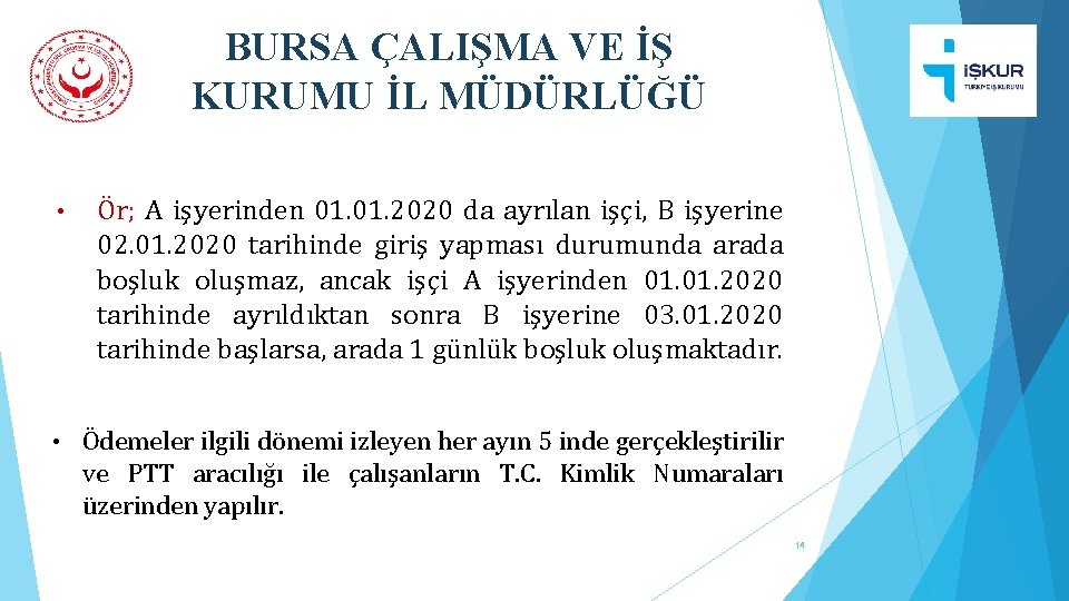 BURSA ÇALIŞMA VE İŞ KURUMU İL MÜDÜRLÜĞÜ • Ör; A işyerinden 01. 2020 da