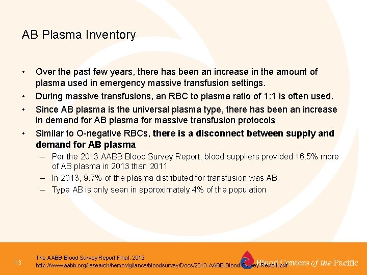 AB Plasma Inventory • • Over the past few years, there has been an