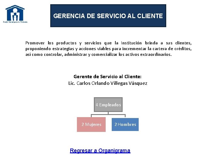 GERENCIA DE SERVICIO AL CLIENTE Promover los productos y servicios que la Institución brinda