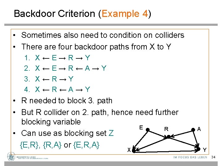 Backdoor Criterion (Example 4) • Sometimes also need to condition on colliders • There
