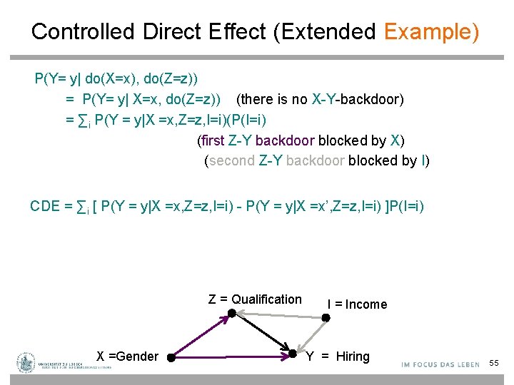 Controlled Direct Effect (Extended Example) P(Y= y| do(X=x), do(Z=z)) = P(Y= y| X=x, do(Z=z))