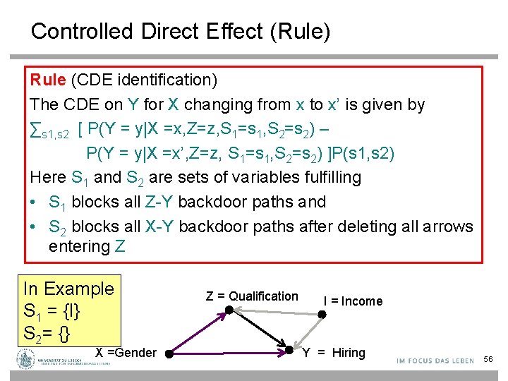 Controlled Direct Effect (Rule) Rule (CDE identification) The CDE on Y for X changing