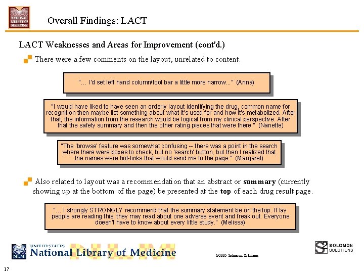 Overall Findings: LACT Weaknesses and Areas for Improvement (cont'd. ). There were a few