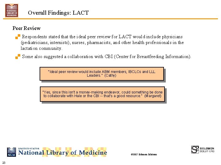 Overall Findings: LACT Peer Review. Respondents stated that the ideal peer review for LACT