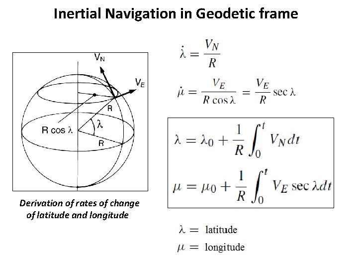 Inertial Navigation in Geodetic frame Derivation of rates of change of latitude and longitude