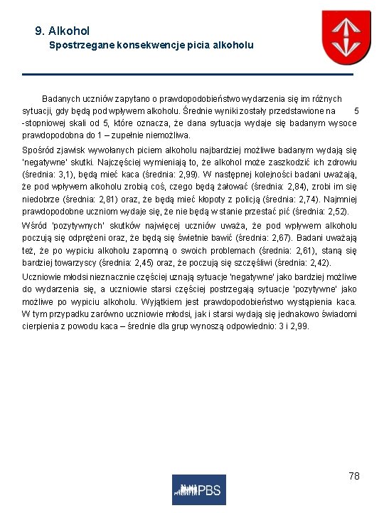 9. Alkohol Spostrzegane konsekwencje picia alkoholu Badanych uczniów zapytano o prawdopodobieństwo wydarzenia się im