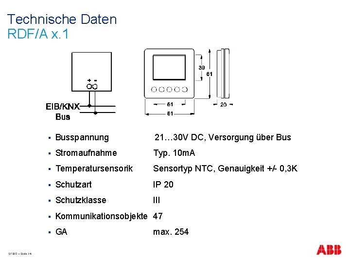 Technische Daten RDF/A x. 1 STO/G – Slide 14 § Busspannung 21… 30 V