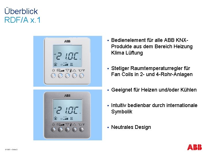 Überblick RDF/A x. 1 STO/G – Slide 2 § Bedienelement für alle ABB KNXProdukte