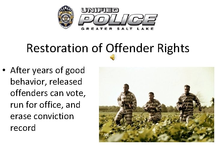 Restoration of Offender Rights • After years of good behavior, released offenders can vote,