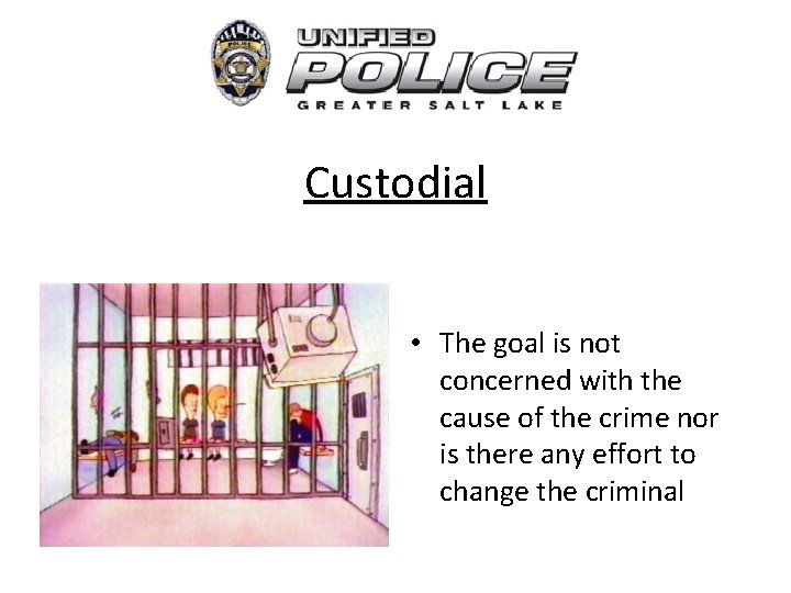 Custodial • The goal is not concerned with the cause of the crime nor