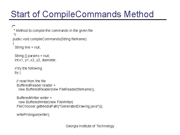 Start of Compile. Commands Method /** * Method to compile the commands in the